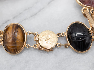 Vintage Gold Filled Scarab Link Bracelet Semi Precious Stones - Etsy India